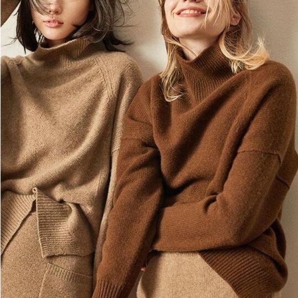 Caramel Cashmere Blend Mock Turtleneck Sweater - Picture 3 of 4